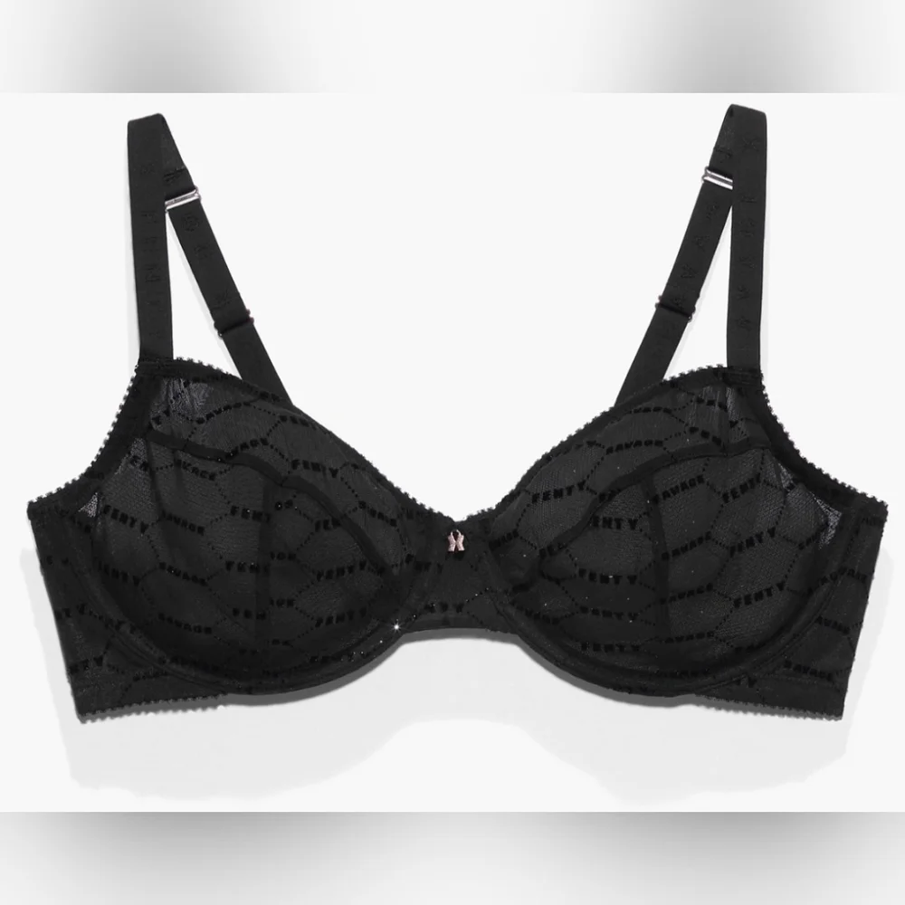 💋SAVAGE X FENTY BY RHIANNA FLOCKED LOGO UNLINED DEMI BRA SIZE 38DD